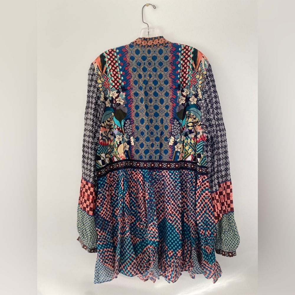 Anthropologie Multi-Color Printed V-Neck Peasant Blouse - Picture 2 of 4